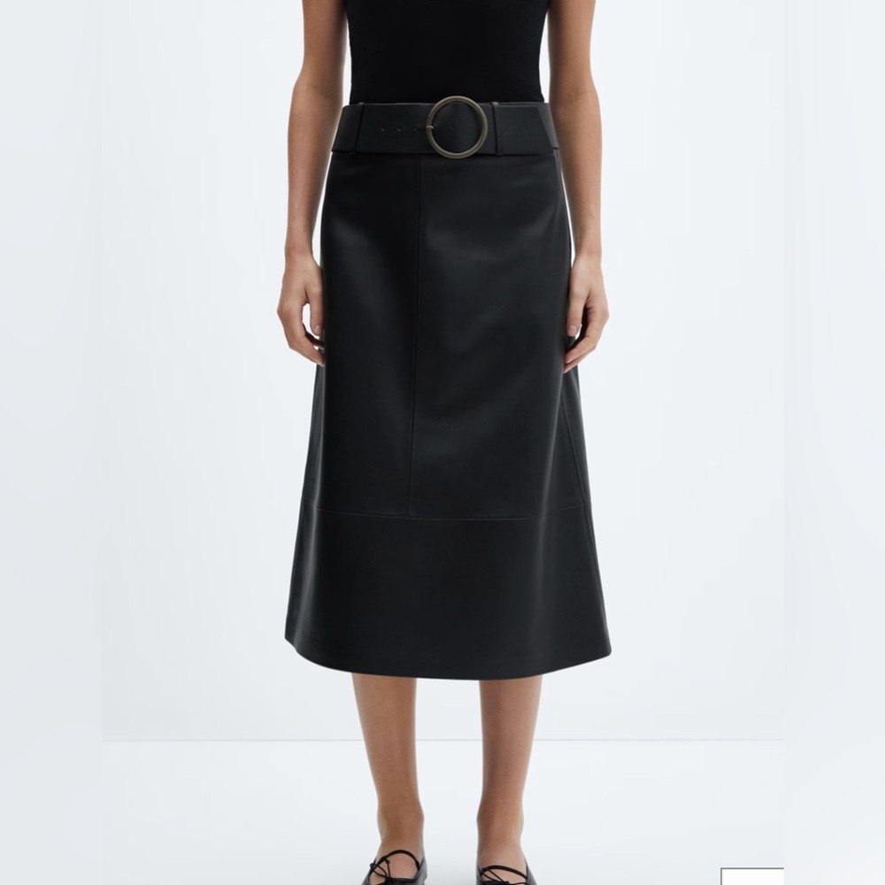 Mango FAUX-LEATHER MIDI-SKIRT WITH BELT